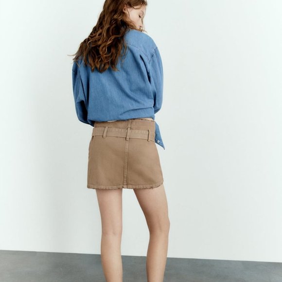 Zara DENIM TRF MINI SKIRT/ zara jean beige skirt - Picture 4 of 7